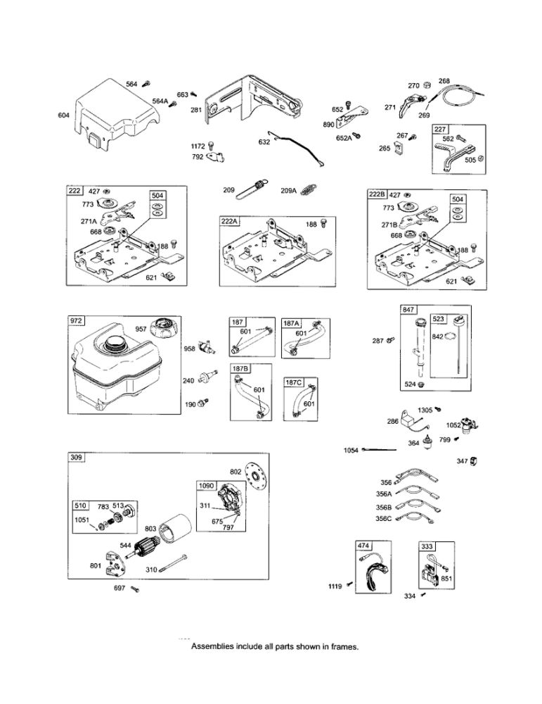 Tank/Motor-Starter/Bracket Control Diagram and Parts List for 120312-0301-E1  Briggs and Stratton Engine